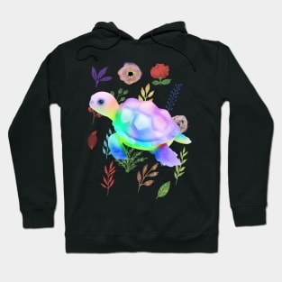 Colorful Floral Cute Sea Turtle . Hoodie